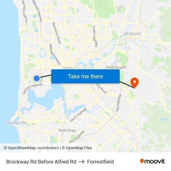 Brockway Rd Before Alfred Rd to Forrestfield map