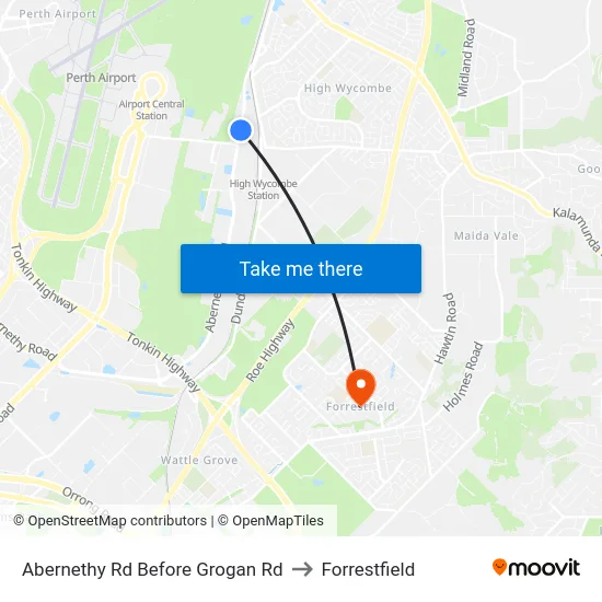 Abernethy Rd Before Grogan Rd to Forrestfield map