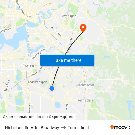 Nicholson Rd After Broadway to Forrestfield map