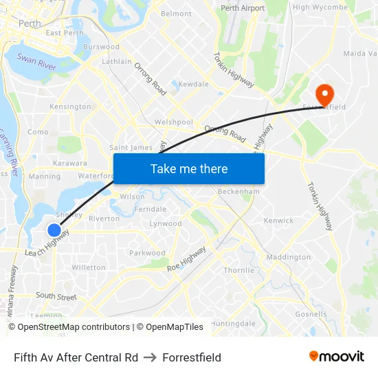 Fifth Av After Central Rd to Forrestfield map