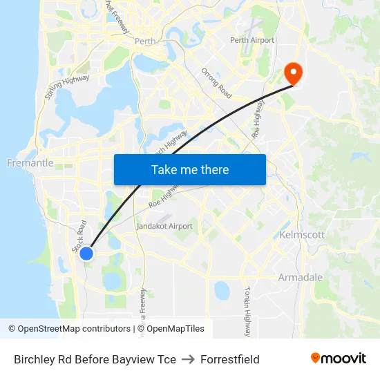 Birchley Rd Before Bayview Tce to Forrestfield map