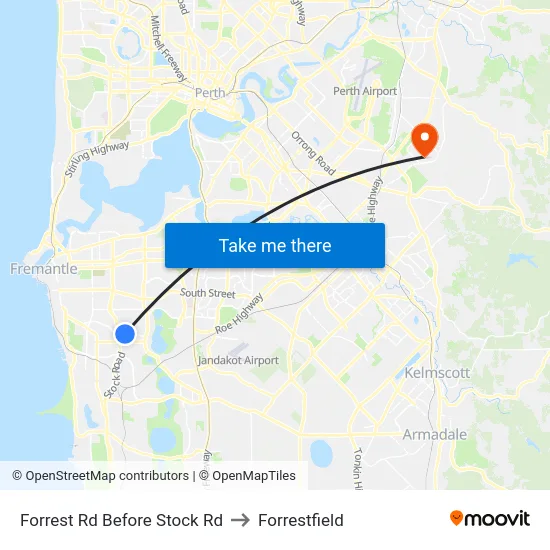 Forrest Rd Before Stock Rd to Forrestfield map