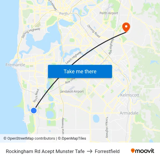 Rockingham Rd Acept Munster Tafe to Forrestfield map