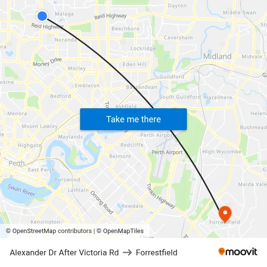 Alexander Dr After Victoria Rd to Forrestfield map
