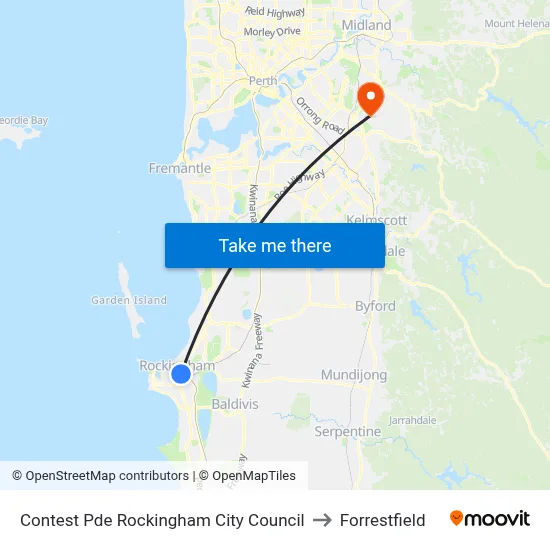 Contest Pde Rockingham City Council to Forrestfield map