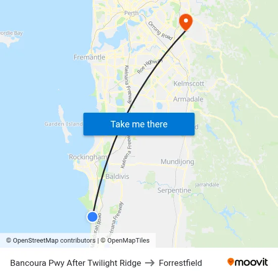 Bancoura Pwy After Twilight Ridge to Forrestfield map