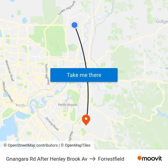 Gnangara Rd After Henley Brook Av to Forrestfield map