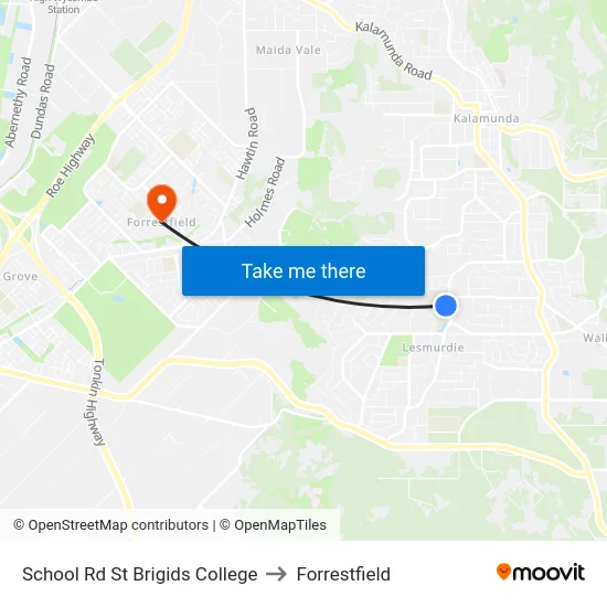 School Rd St Brigids College to Forrestfield map