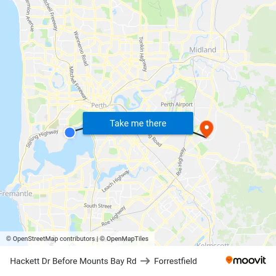 Hackett Dr Before Mounts Bay Rd to Forrestfield map