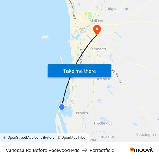 Vanessa Rd Before Peelwood Pde to Forrestfield map