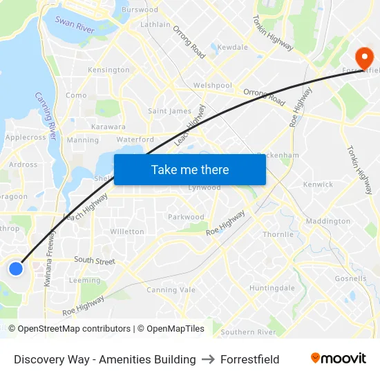 Discovery Way - Amenities Building to Forrestfield map