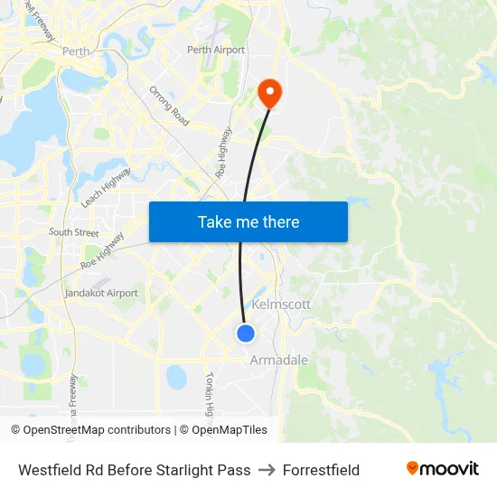 Westfield Rd Before Starlight Pass to Forrestfield map
