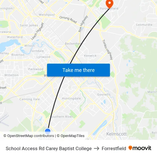 School Access Rd Carey Baptist College to Forrestfield map