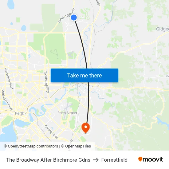 The Broadway   After Birchmore Gdns to Forrestfield map