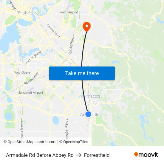 Armadale Rd Before Abbey Rd to Forrestfield map