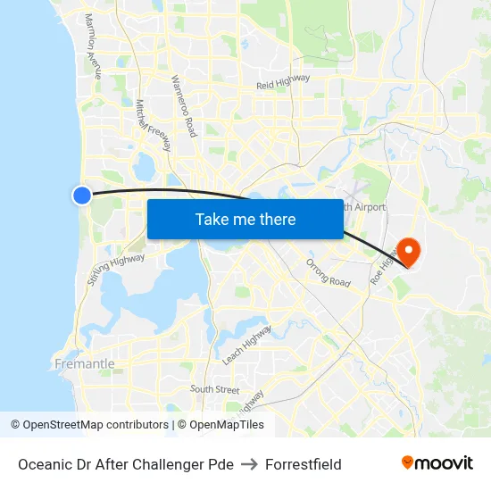 Oceanic Dr After Challenger Pde to Forrestfield map