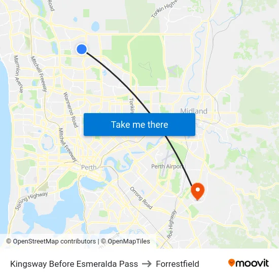 Kingsway   Before Esmeralda Pass to Forrestfield map