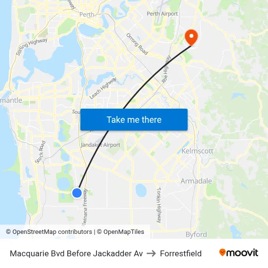 Macquarie Bvd Before Jackadder Av to Forrestfield map