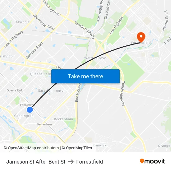 Jameson St After Bent St to Forrestfield map