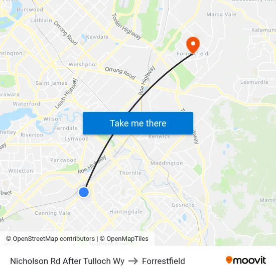Nicholson Rd After Tulloch Wy to Forrestfield map