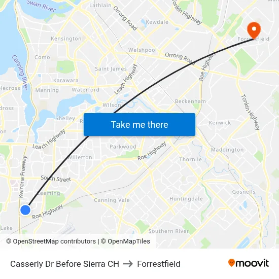 Casserly Dr Before Sierra CH to Forrestfield map