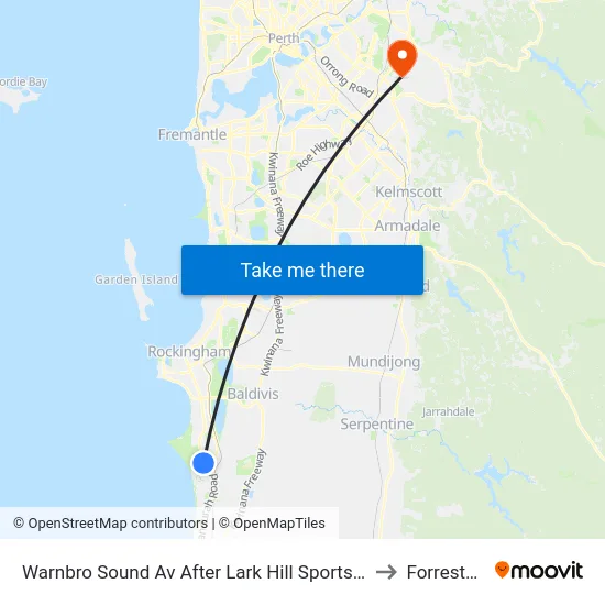 Warnbro Sound Av After Lark Hill Sports Complex to Forrestfield map