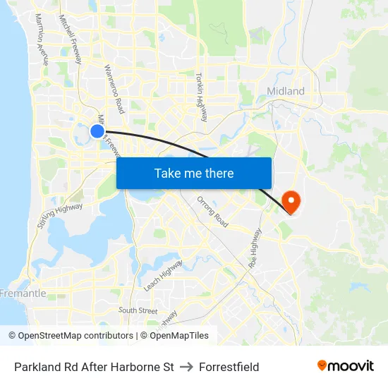 Parkland Rd After Harborne St to Forrestfield map