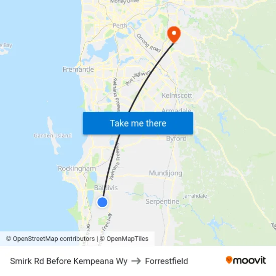 Smirk Rd Before Kempeana Wy to Forrestfield map