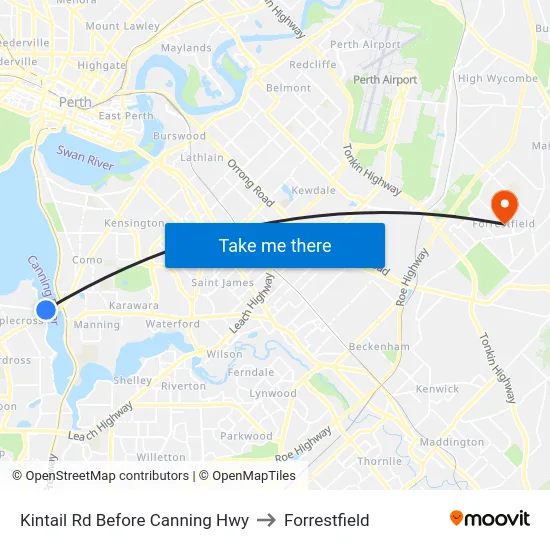 Kintail Rd Before Canning Hwy to Forrestfield map
