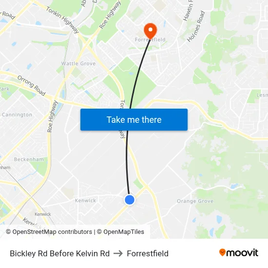 Bickley Rd Before Kelvin Rd to Forrestfield map