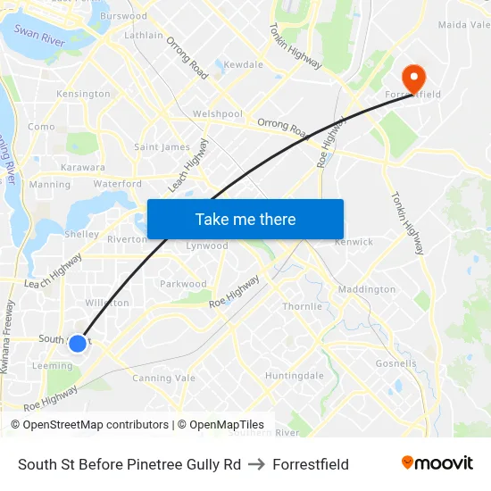South St Before Pinetree Gully Rd to Forrestfield map