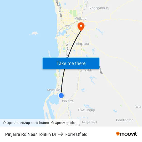 Pinjarra Rd Near Tonkin Dr to Forrestfield map