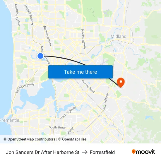 Jon Sanders Dr After Harborne St to Forrestfield map