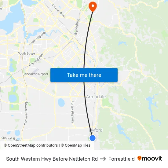 South Western Hwy Before Nettleton Rd to Forrestfield map