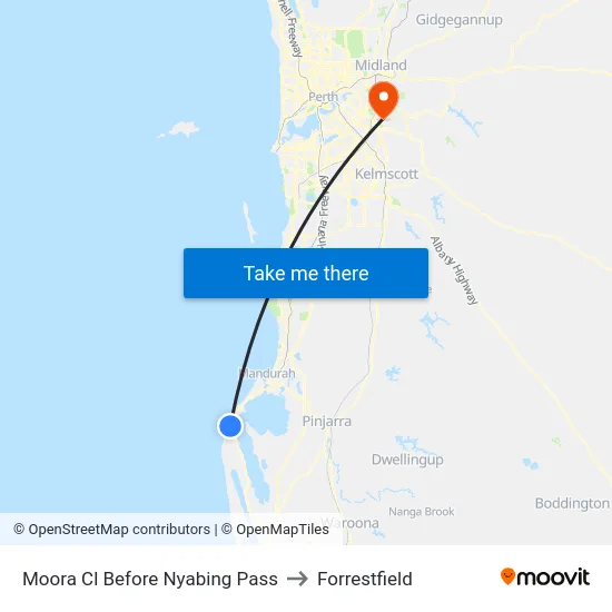 Moora Cl Before Nyabing Pass to Forrestfield map