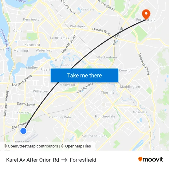 Karel Av After Orion Rd to Forrestfield map