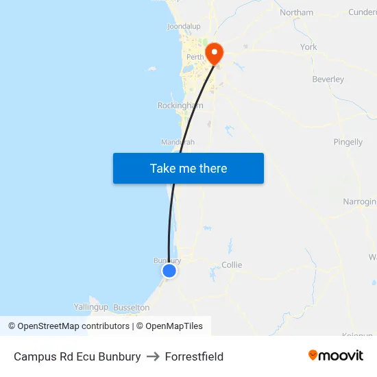 Campus Rd Ecu Bunbury to Forrestfield map