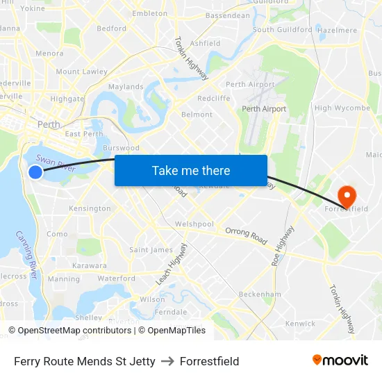 Ferry Route Mends St Jetty to Forrestfield map