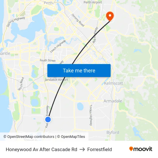 Honeywood Av After Cascade Rd to Forrestfield map