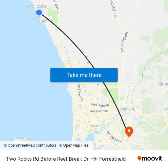 Two Rocks Rd Before Reef Break Dr to Forrestfield map