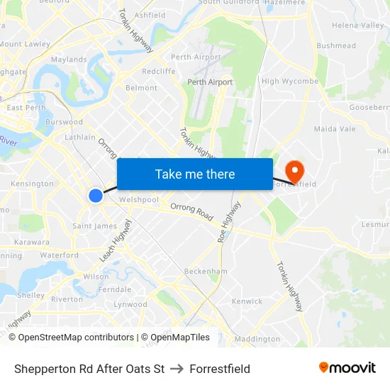 Shepperton Rd After Oats St to Forrestfield map