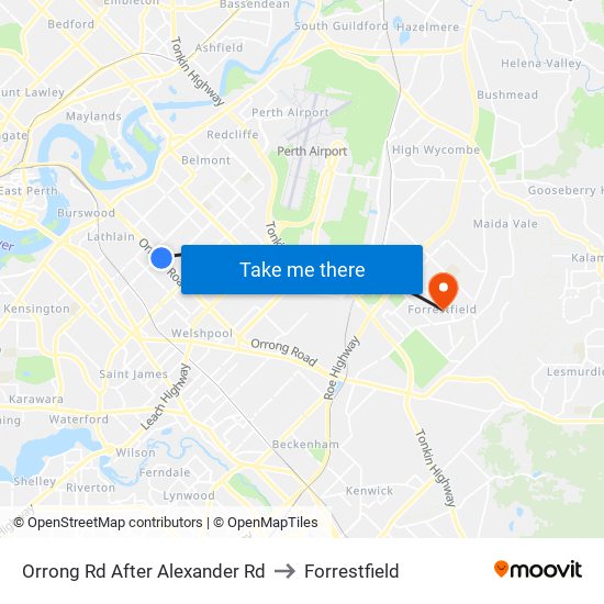 Orrong Rd After Alexander Rd to Forrestfield map
