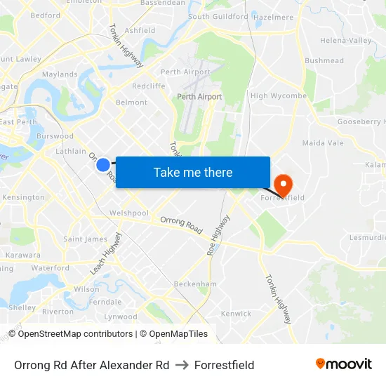 Orrong Rd After Alexander Rd to Forrestfield map