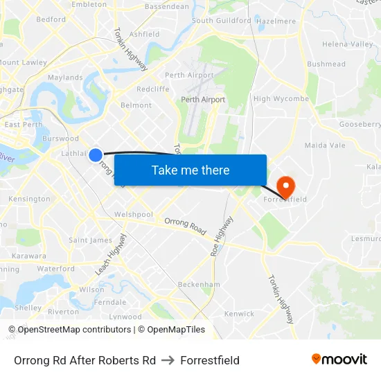 Orrong Rd After Roberts Rd to Forrestfield map