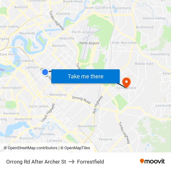 Orrong Rd After Archer St to Forrestfield map
