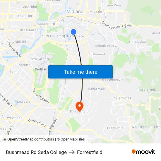 Bushmead Rd Seda College to Forrestfield map