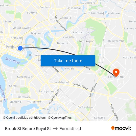 Brook St Before Royal St to Forrestfield map