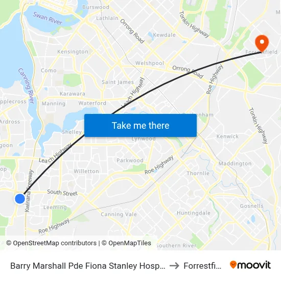 Barry Marshall Pde Fiona Stanley Hospital to Forrestfield map