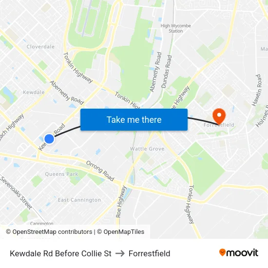 Kewdale Rd Before Collie St to Forrestfield map