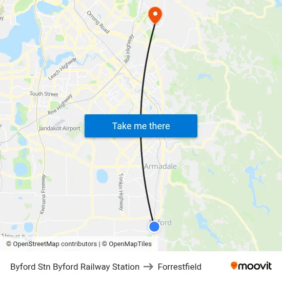 Byford Stn Byford Railway Station to Forrestfield map